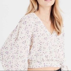 American Eagle Outfitters Blouse; Cream Color with Purple Floral; Size XS.